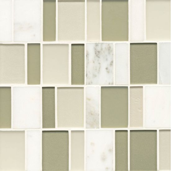 Bedrosians  Brick Pattern Stone/Glass Blends 12x12 Sheet Greenwich