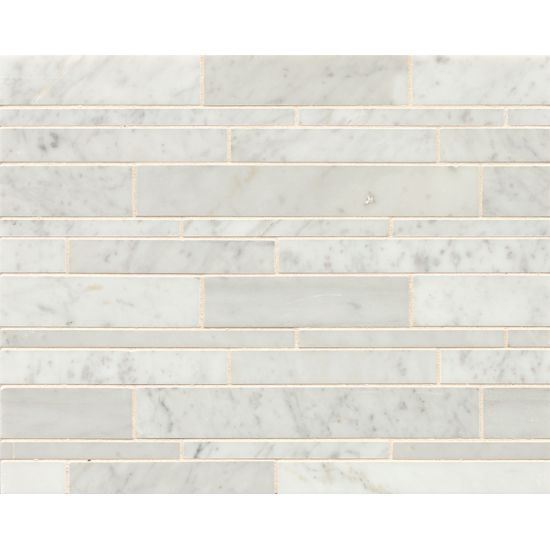 Bedrosians White Carrara Random Linear Mosaic - Honed        - 12-1/2x16x3/8