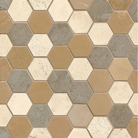 Bedrosians  Hexagon Mosaic Blend 126 on 12x12 Sheet