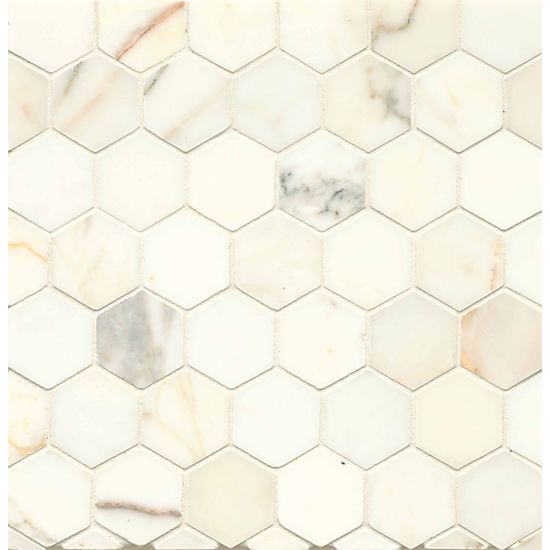 Bedrosians Calacatta Oro 2" Hexagon Mosaic - Honed - 12x12x3/8