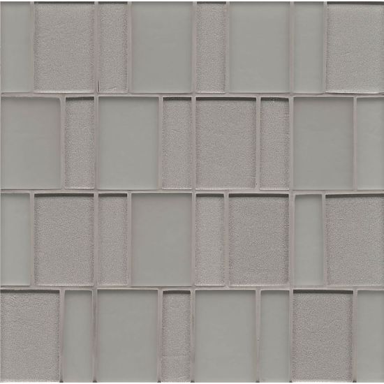 Bedrosians  12x12 Sheet Glass Brick Pattern Manhattan Platinum