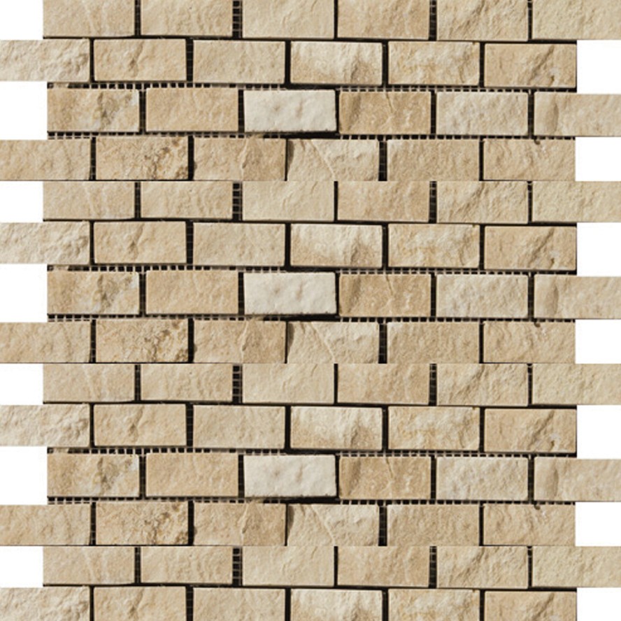 Emser Travertine Ancient Beige Splitface offset 1x2/12x12 mosaic tumbled tile is an Emser tile product on sale, buy now. This mosaic Emser Tile is made up of 1x2 tiles and are attached to a mesh. T03TRAVBE1212OMS TRAV SPLT FACE OF BG 1X2/12X12 - T03TRAVBE