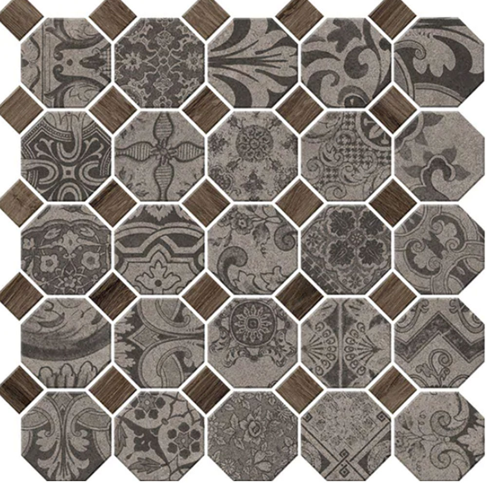 Daltile Rhetoric Octagon Mosaic Composition Grey Mix