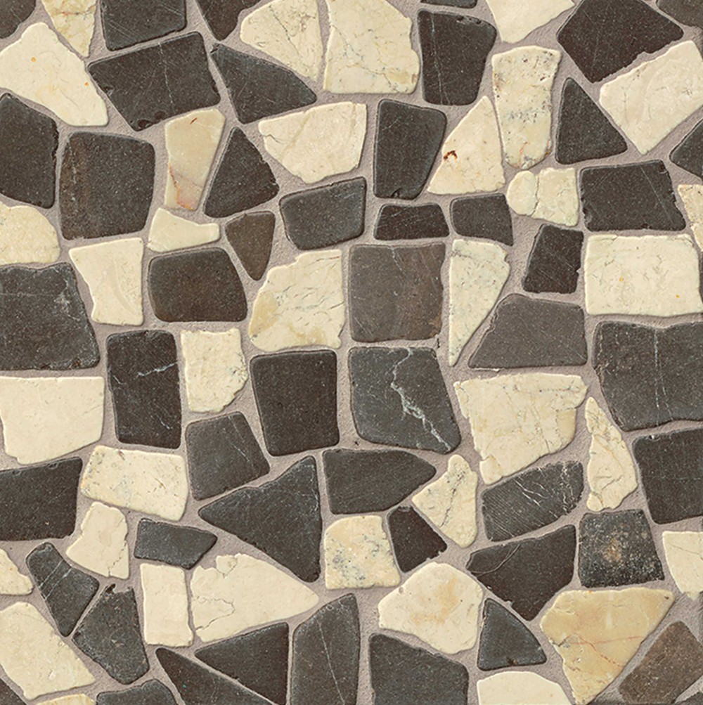 Bedrosians Hemisphere PEBBLE Mosaics Glazed Crazy Random Square Interlocking in Baltra Blend