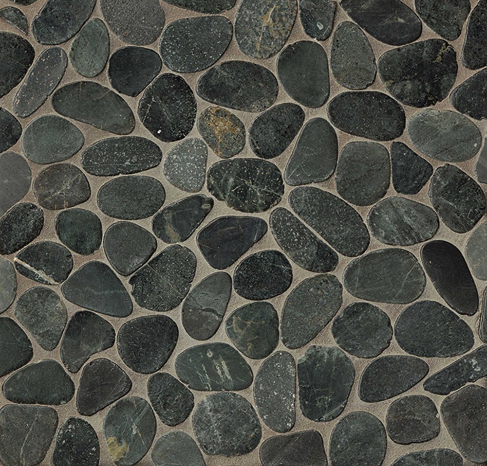 Bedrosians Hemisphere PEBBLE Mosaics Unglazed Sliced in Ocean Black
