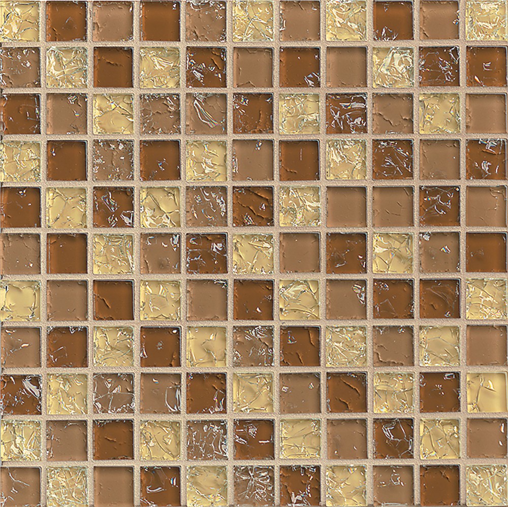 Bedrosians Ice Crackle 1x1 Mosaic on 11-5/8 x 11-5/8 sheet in Tan Cream and Chestnut Brown