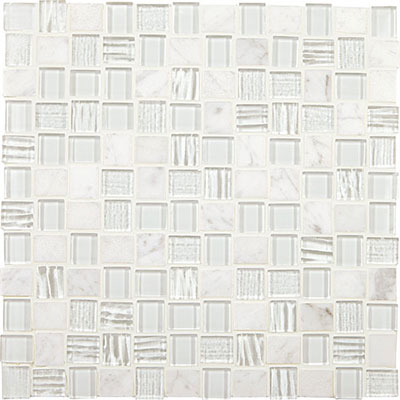 American Olean Marble Weave Offset Marble and Glass Mosaic White Wonder