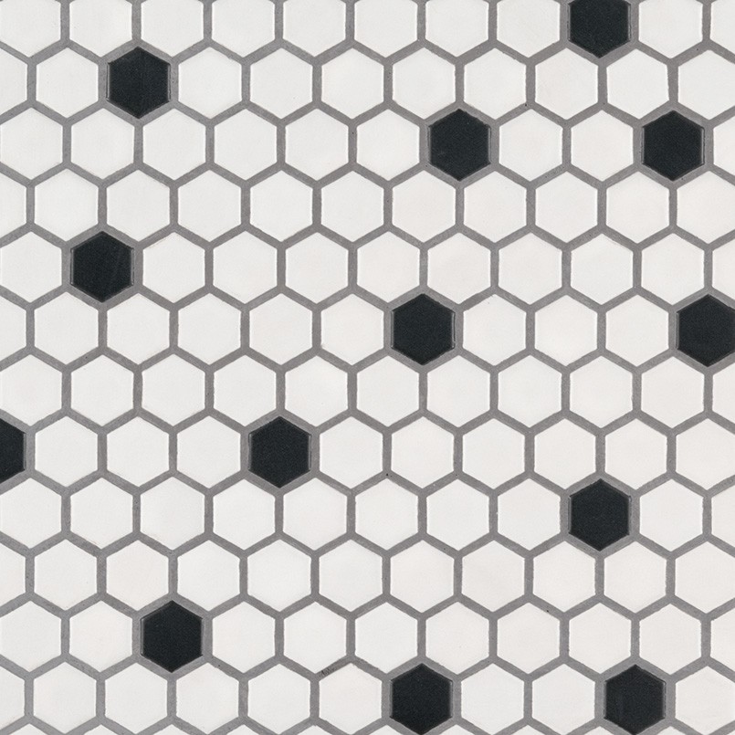 Black and White 1" Hexagon Matte