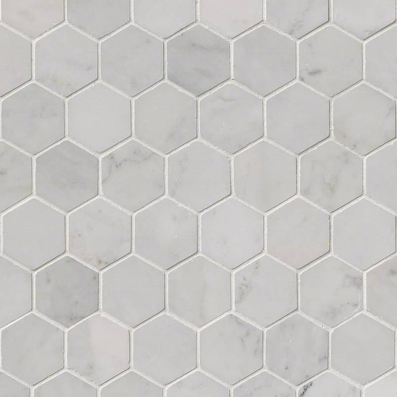 MS Int. Carrara White 2" Hexagon Polished